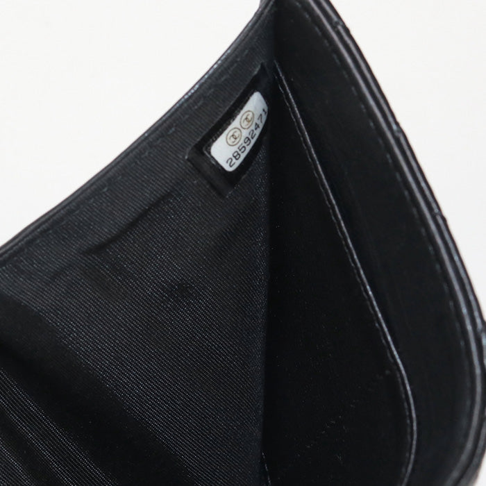 CHANEL 28592471 Small Matrasse Three fold wallet lambskin black Women