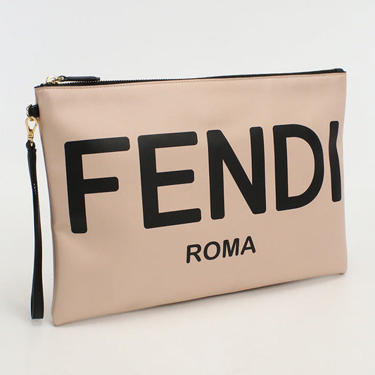 FENDI 8N0178 Fendi Rome logo AEHR Large Flat Pouch Clutch bag leather pink Women