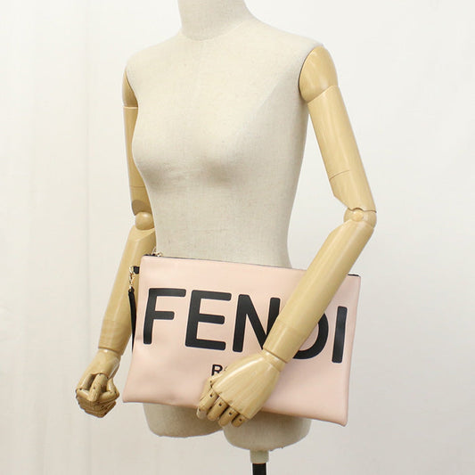 FENDI 8N0178 Fendi Rome logo AEHR Large Flat Pouch Clutch bag leather pink Women
