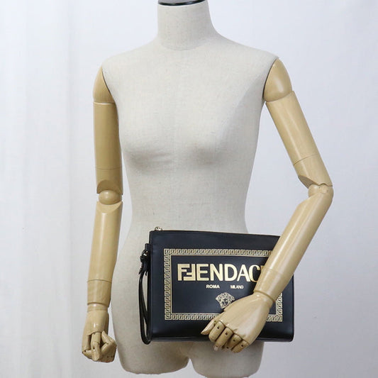 FENDI 7VA491 Clutch bag FENDACE Second bag leather black unisex