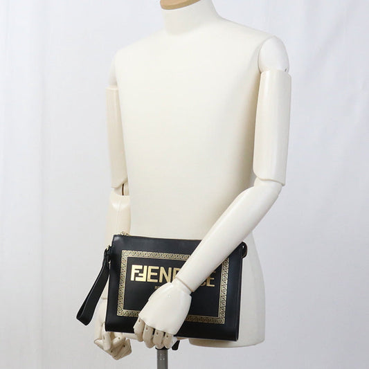 FENDI FE83752 Clutch bag FENDACE leather Black mens