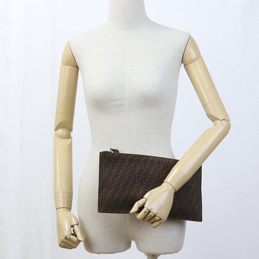 FENDI 8N0149 AFIS Slim Clutch Medium Flat baguette leather brown Women