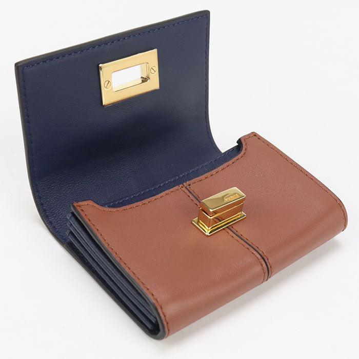 FENDI 8M0416 Business card holder A5DY Peekaboo Card Case Calf leather Brown Women