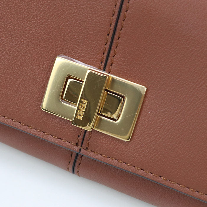 FENDI 8M0416 Business card holder A5DY Peekaboo Card Case Calf leather Brown Women