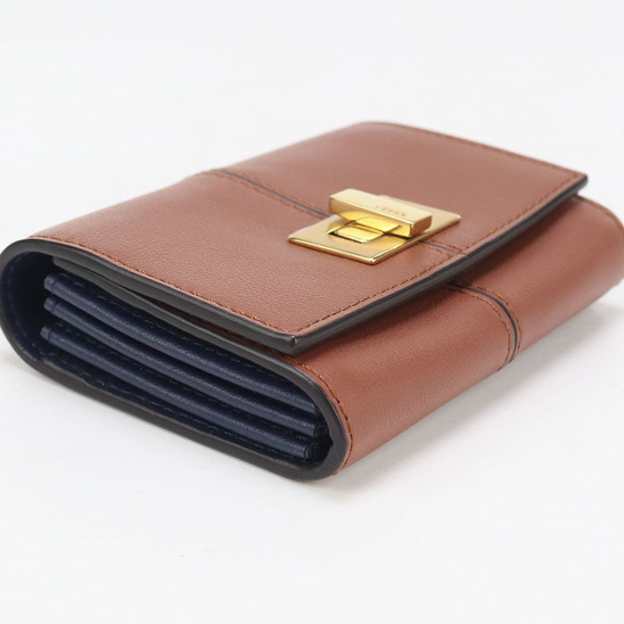 FENDI 8M0416 Business card holder A5DY Peekaboo Card Case Calf leather Brown Women