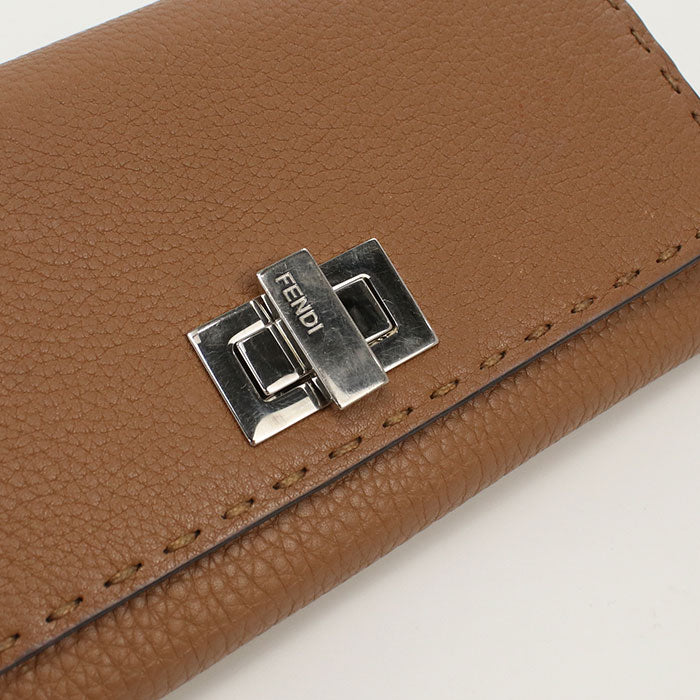 FENDI 8M0308 SFR Continental Peekaboo Long wallet double Calfskin brown