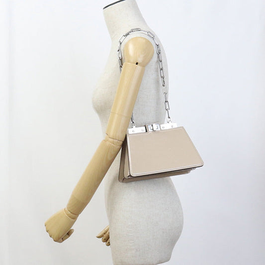 FENDI 8BN339 Shoulder Bag Cut Petit Peekaboo Chain bag leather Light Beige Women