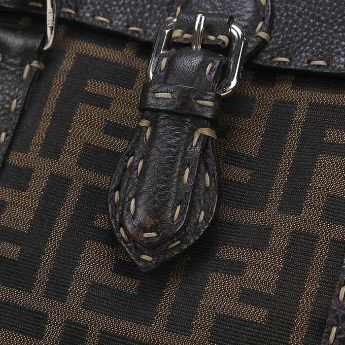 FENDI 8BR486 Handbag Selleria Mini Linda Tote Bag leather,Nylon jacquard Brown Women