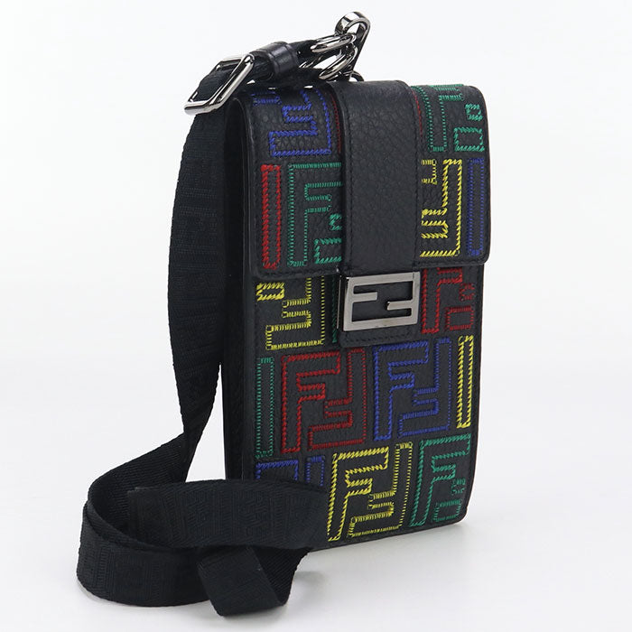 FENDI 7AS120 Shoulder Bag Zucca Phone holder leather black mens(unisex)