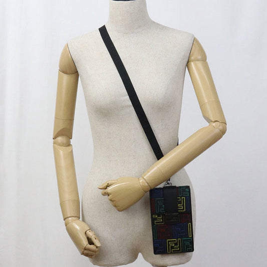 FENDI 7AS120 Shoulder Bag Zucca Phone holder leather black mens(unisex)