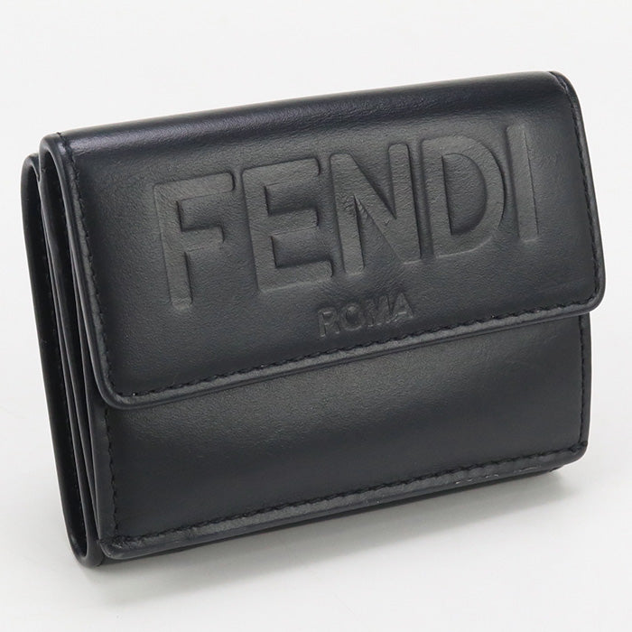 FENDI 8M0395 AAYZ Tri-fold wallet logo Mini Wallet leather black Women(unisex)