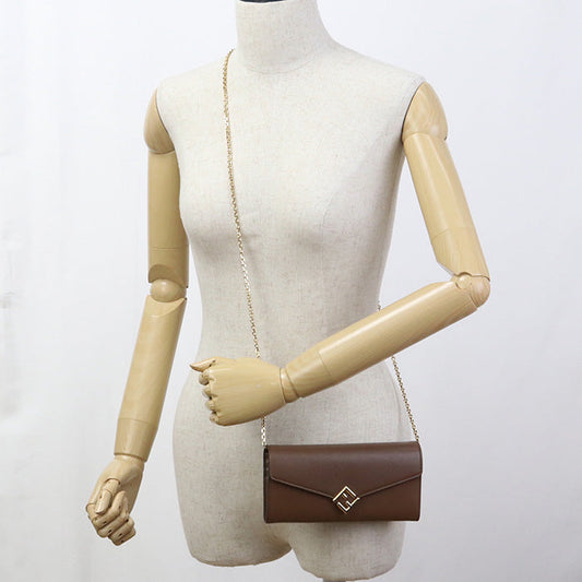 FENDI 8M0365 ALV4 FF Diamond Chain wallet leather brown Women