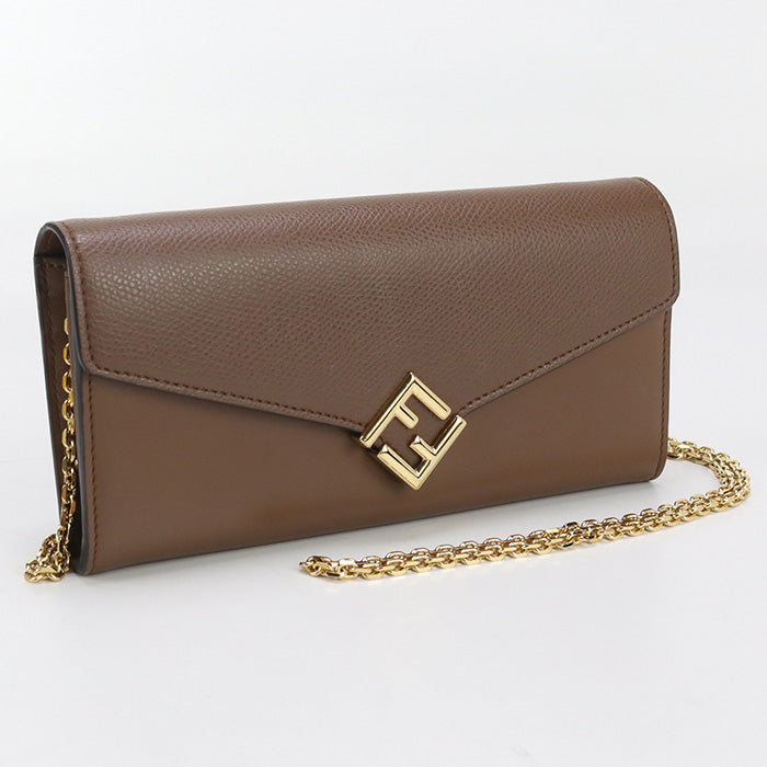 FENDI 8M0365 ALV4 FF Diamond Chain wallet leather brown Women