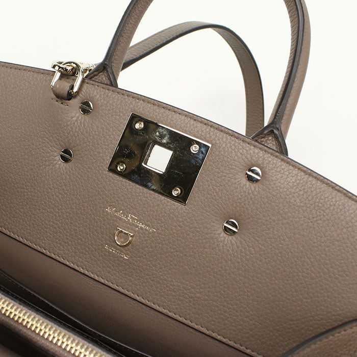 FERRAGAMO 21 H159 2WAY Gancini Tote Bag Calfskin Gray Women