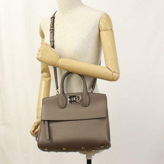 FERRAGAMO 21 H159 2WAY Gancini Tote Bag Calfskin Gray Women