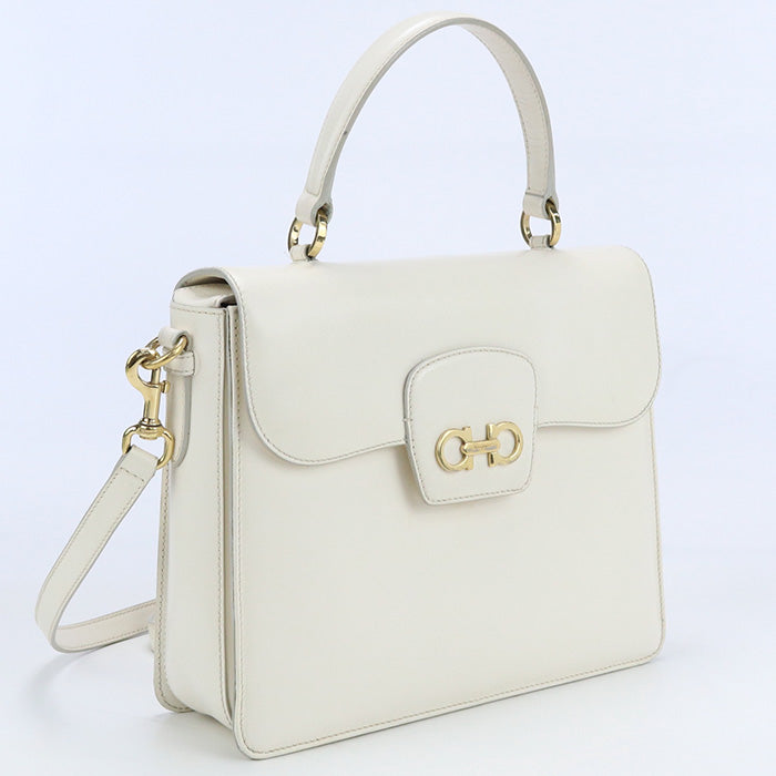 FERRAGAMO 21 E082 2WAY handbag Gancini totebag Calfskin white Women