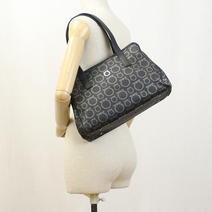 FERRAGAMO 21 7919 Thrilling Bag Gancini Tote Bag Hand bag PVC Black Women
