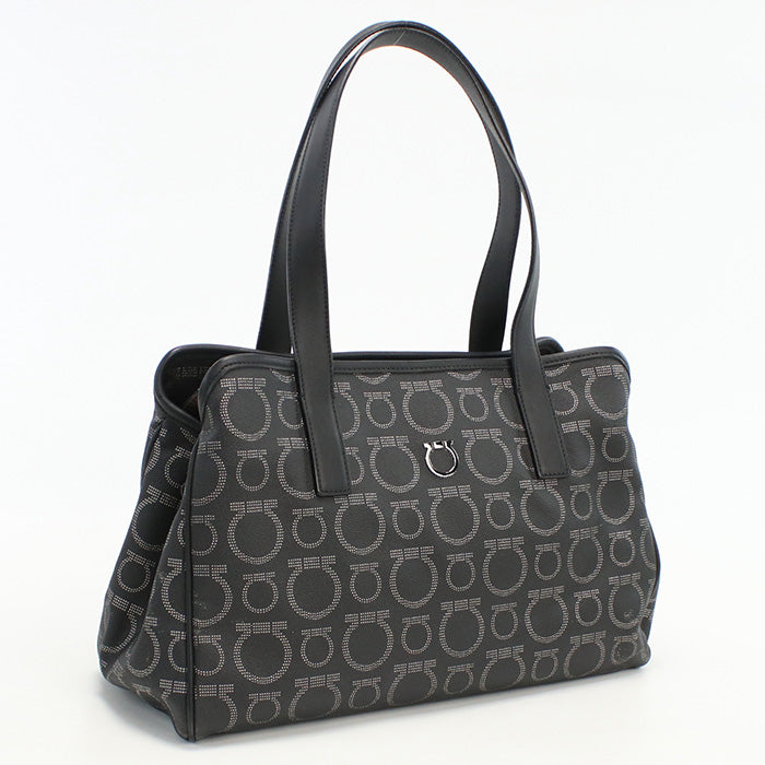 FERRAGAMO 21 7919 Thrilling Bag Gancini Tote Bag Hand bag PVC Black Women