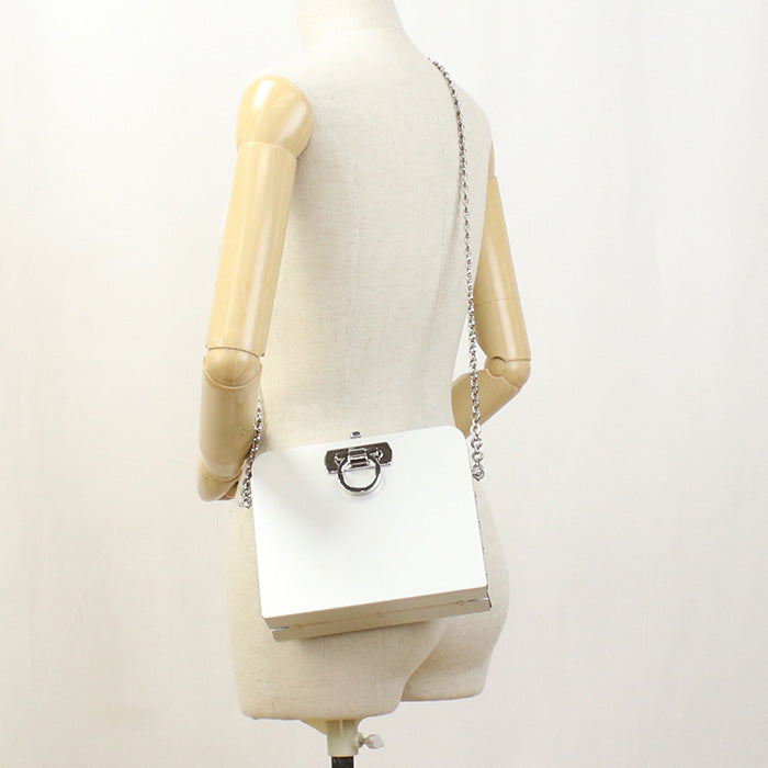 FERRAGAMO 21 6717 ChainShoulder Bag Gancini Diagonal aluminum white silver Women