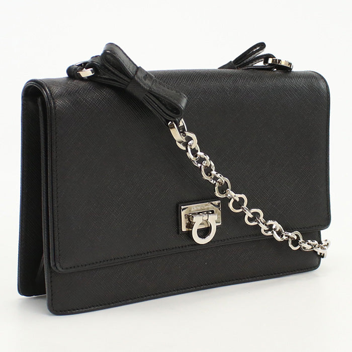 FERRAGAMO 21 6849 ChainShoulder Bag Gancini Semi-Shoulder leather black Women