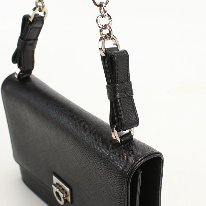 FERRAGAMO 21 6849 ChainShoulder Bag Gancini Semi-Shoulder leather black Women