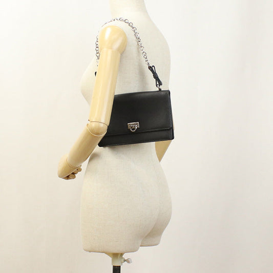 FERRAGAMO 21 6849 ChainShoulder Bag Gancini Semi-Shoulder leather black Women