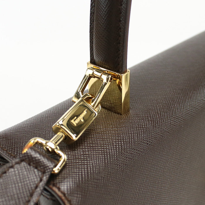 FERRAGAMO 21 0290 2WAY handbag Gancini shoulder bag Calfskin Brown Women