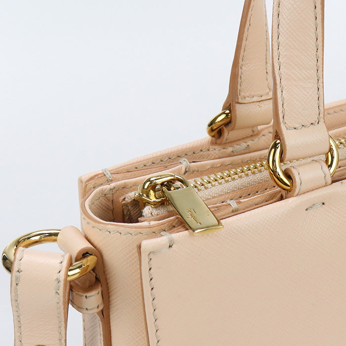 FERRAGAMO 21 E298 2WAY shoulder Bag Vala Ribbon Tote Bag leather pink Women