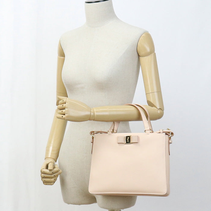 FERRAGAMO 21 E298 2WAY shoulder Bag Vala Ribbon Tote Bag leather pink Women