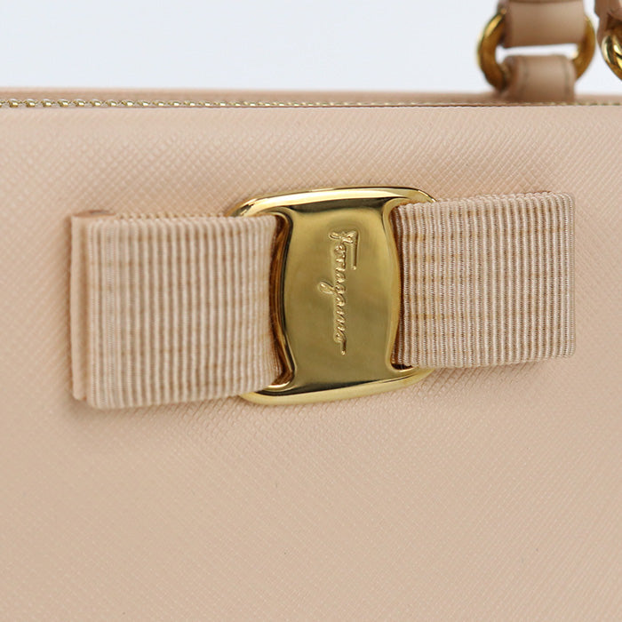 FERRAGAMO 21 E298 2WAY shoulder Bag Vala Ribbon Tote Bag leather pink Women