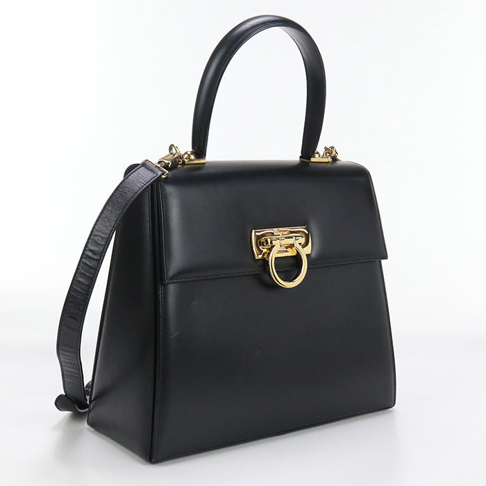 FERRAGAMO FR87030 2WAY Gancini Handbag Calfskin black Women