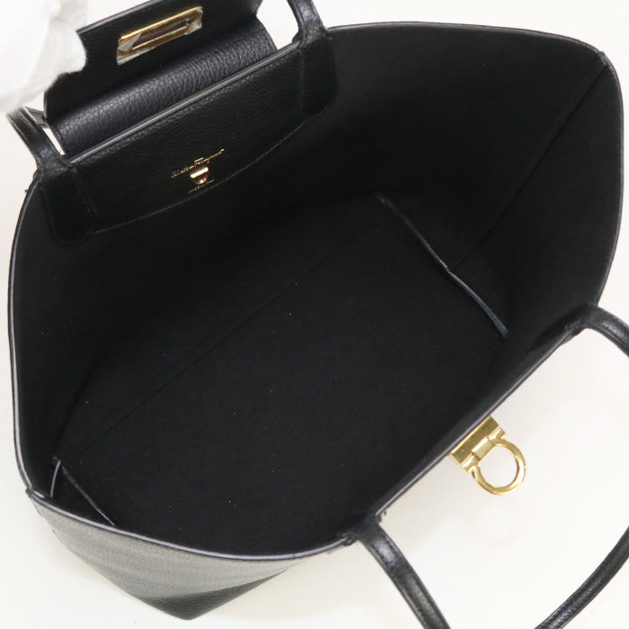 FERRAGAMO FR90839 Gancini Tote Bag Calfskin Black Women
