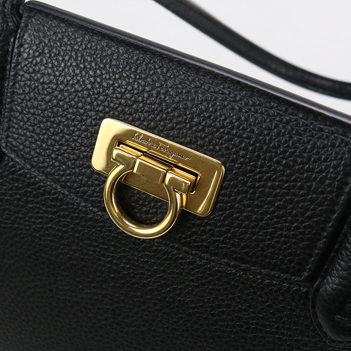 FERRAGAMO FR90839 Gancini Tote Bag Calfskin Black Women