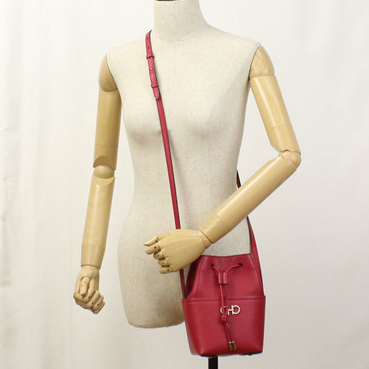FERRAGAMO FR93116 Drawstring Bag Gancini Shoulder Bag leather red Women
