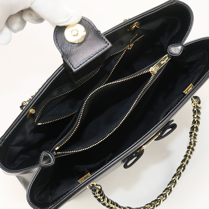 FERRAGAMO 21 F019 Chain Shoulder Bag Calfskin black Women