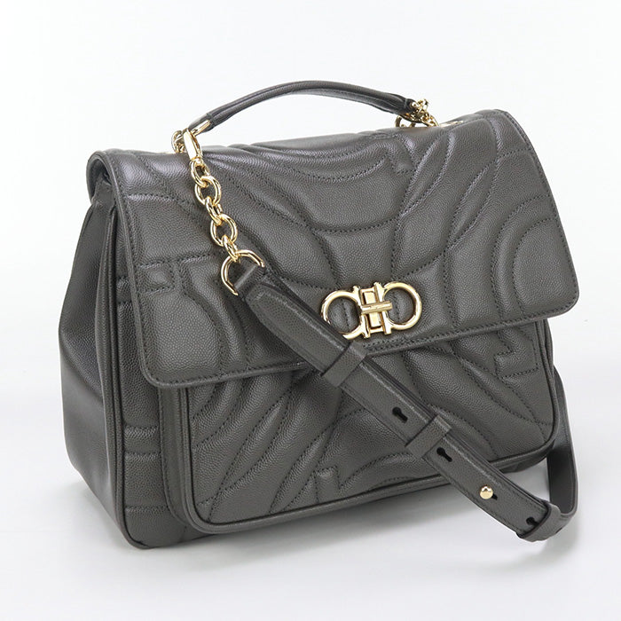 FERRAGAMO 21 0429 2WAY Gancini Handbag Calfskin gray Women