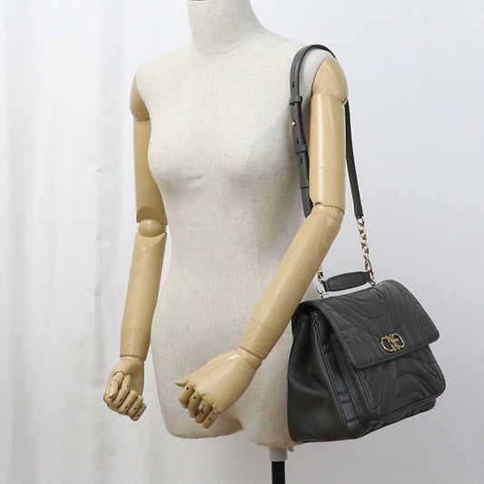 FERRAGAMO 21 0429 2WAY Gancini Handbag Calfskin gray Women