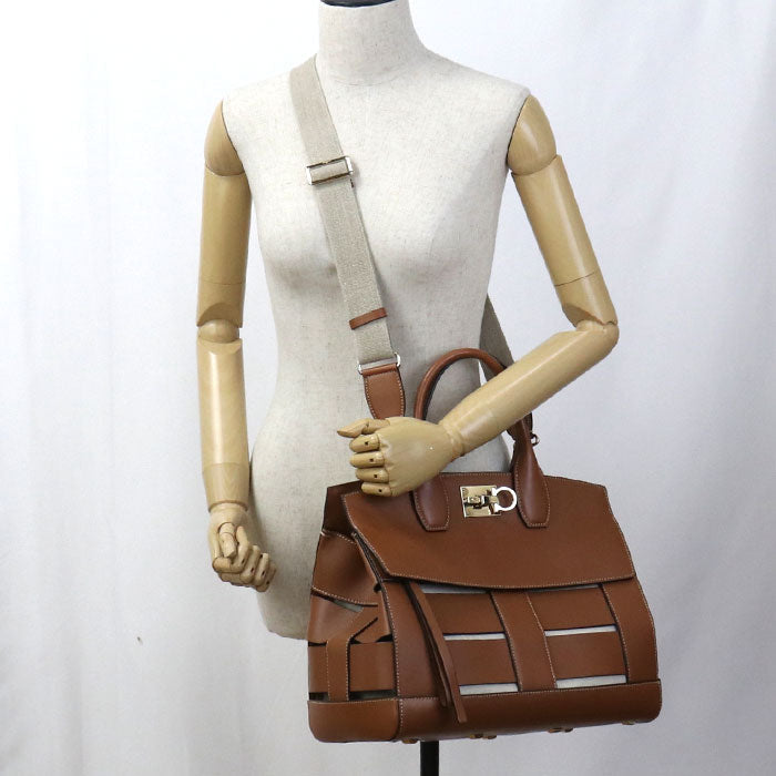 FERRAGAMO 21 H900 2WAY Gancini Tote Bag Calfskin brown Women