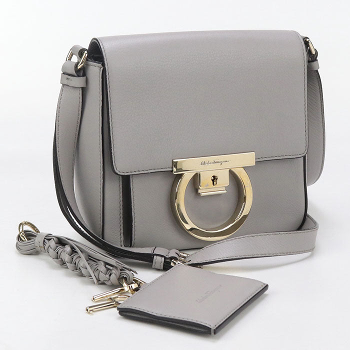 FERRAGAMO 21 H004 Gancini Diagonal Shoulder Bag leather gray Women