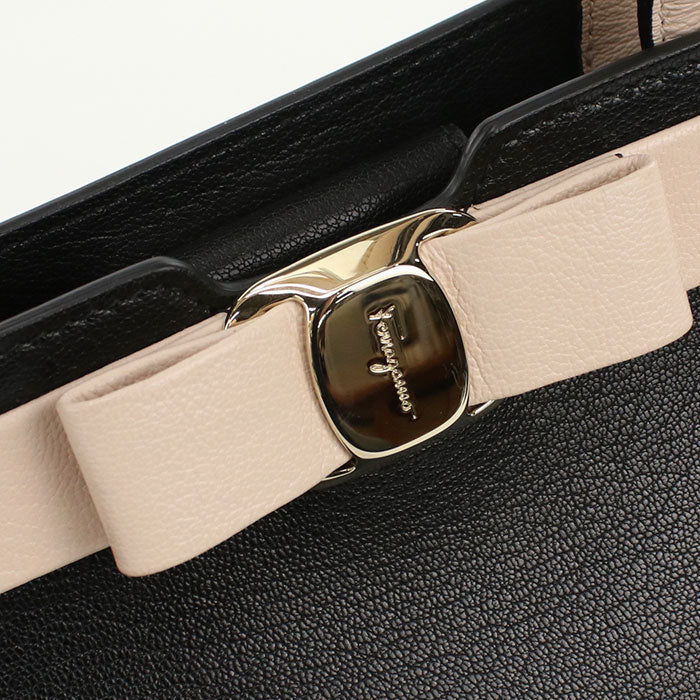 FERRAGAMO 21 1290 2WAY Vala Ribbon Tote Bag Calfskin black Women
