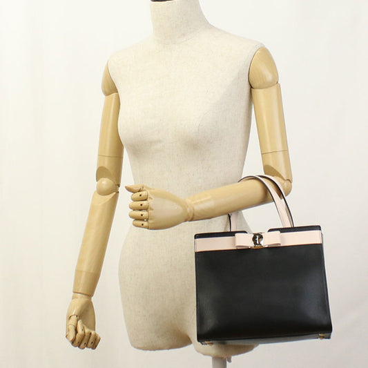FERRAGAMO 21 1290 2WAY Vala Ribbon Tote Bag Calfskin black Women