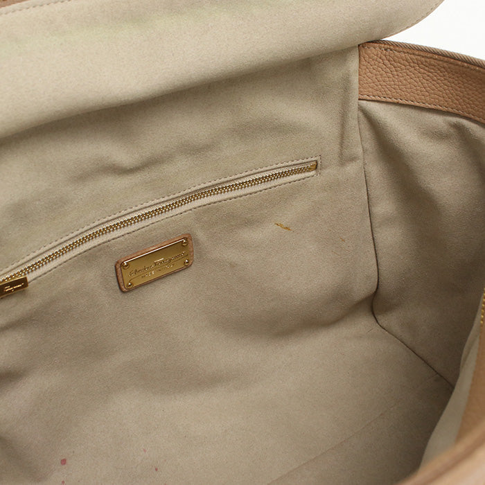FERRAGAMO 21 D698 Gancini Tote Bag Calfskin beige Women
