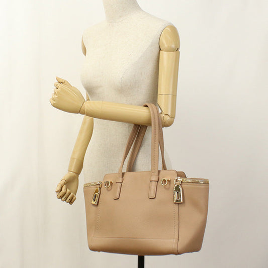 FERRAGAMO 21 D698 Gancini Tote Bag Calfskin beige Women