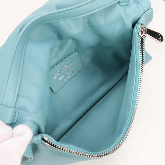 FERRAGAMO 22 0287 Vivabou Vara ribbon Diagonal shoulder bag Calfsk blue Women