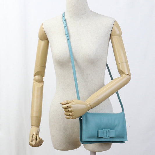 FERRAGAMO 22 0287 Vivabou Vara ribbon Diagonal shoulder bag Calfsk blue Women