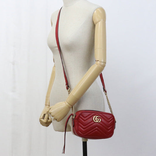 GUCCI 448065 DTD1T Shoulder Bag GG Marmont Quilting Mini bag leather Red Women