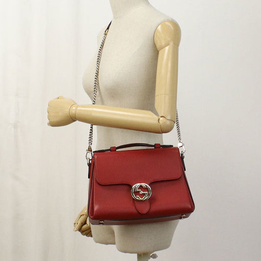 GUCCI 510302 2WAY handbag Interlocking G Handbag leather Red Women