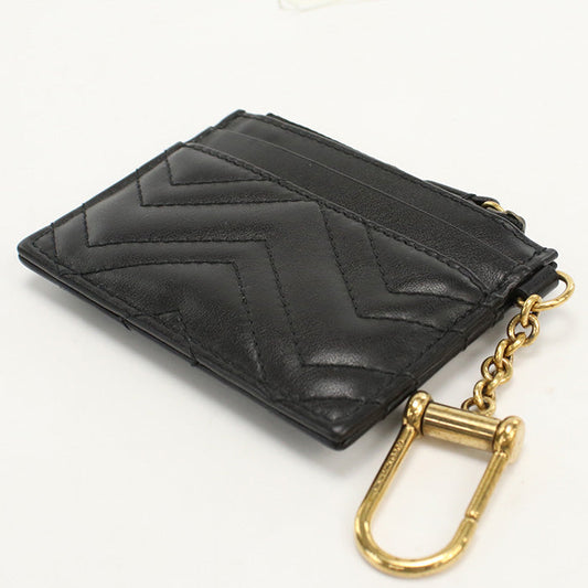 GUCCI 627064 Coin Purse Double G Wallet with key chain leather black Women