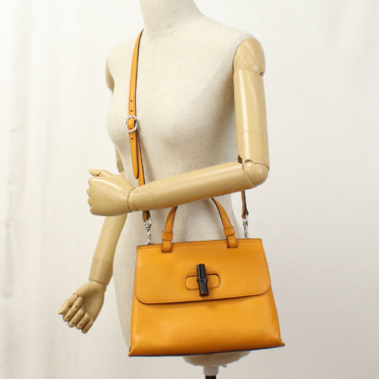 GUCCI 370831 2WAY Bamboo Handbag leather orange Women
