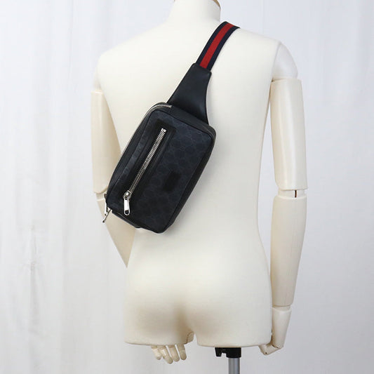 GUCCI 474293 body bag GG Supreme Belt bag/Sling Bag GG Supreme Canvas black mens